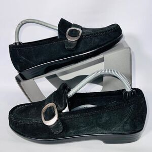 SAS Lara Slip-on Loafer Black Suede with Silver Buckle Women's 5.5 M